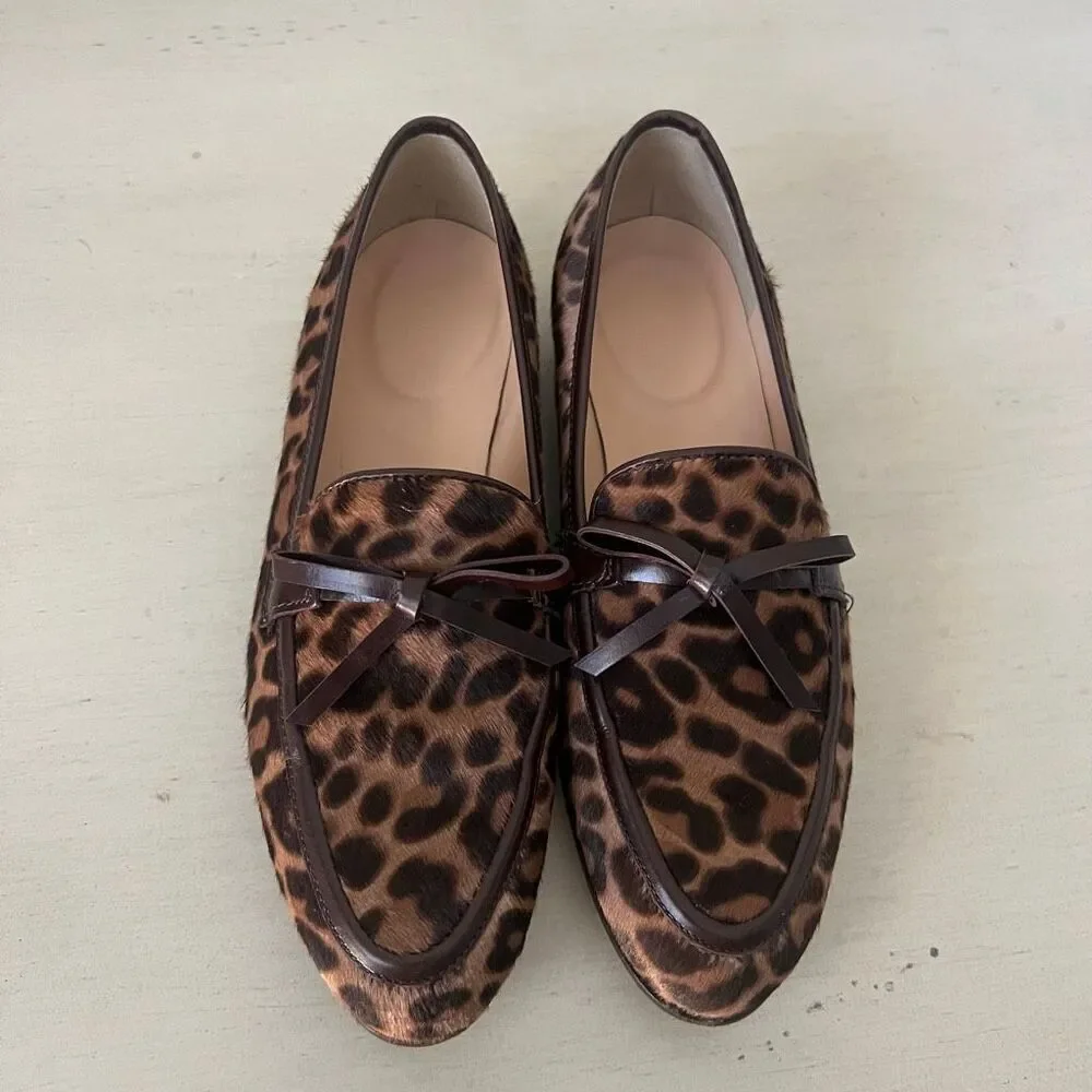 J Crew Academy Calf Hair Leather Loafers leopard - sz 5